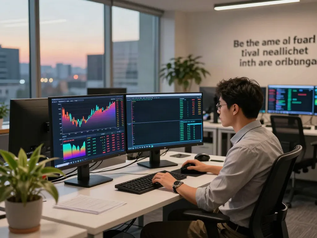 Real-time trading at a professional workspace with TradingView charts and market analysis