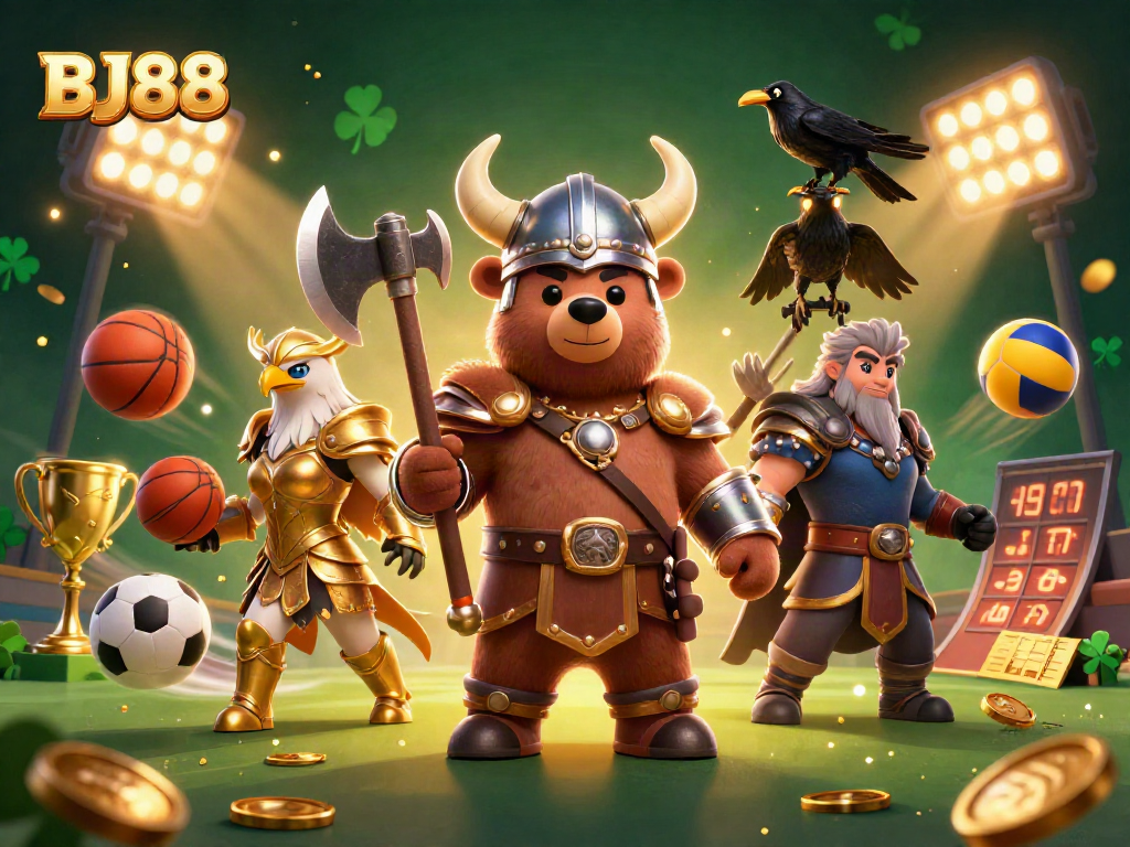 Bet on exciting games at BJ88 Casino featuring dynamic characters and sports elements.