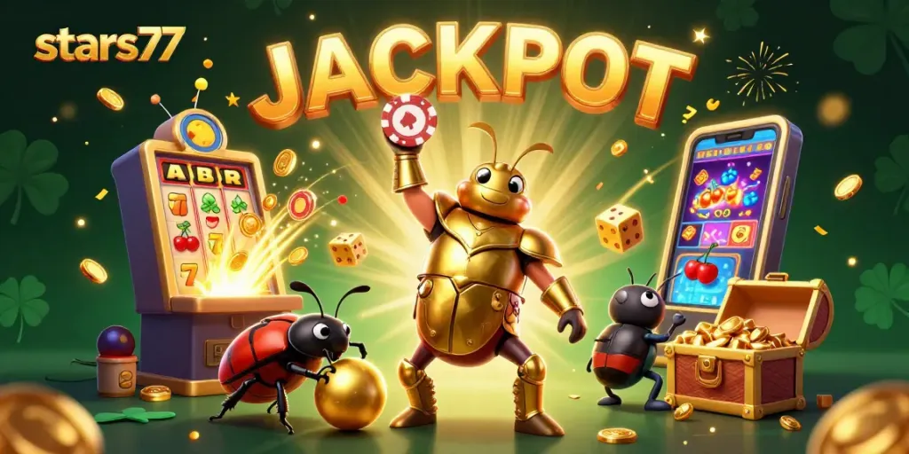 Spinning slot jackpot di stars77, dikelilingi keberuntungan dan keceriaan bermain.