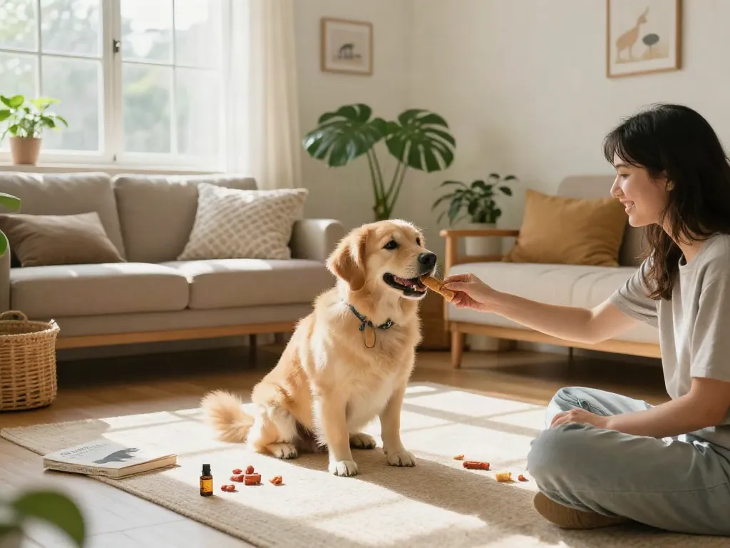 Calming Dog Treats alongside wellness essentials, promoting natural relief for anxious pets.