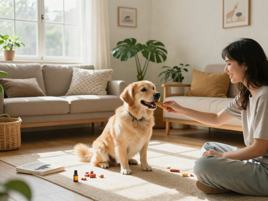Calming Dog Treats alongside wellness essentials, promoting natural relief for anxious pets.