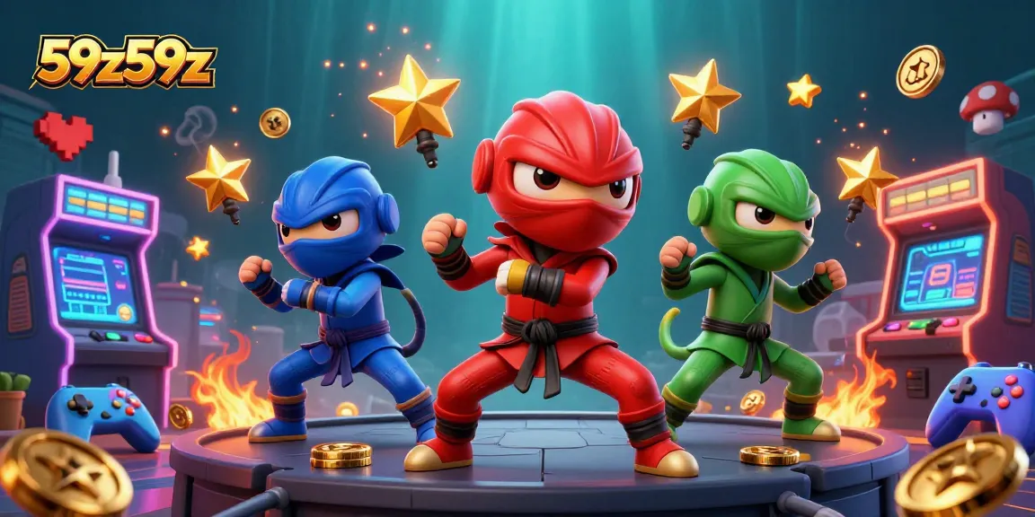 Engage with 59z59z's thrilling casino adventure featuring ninja chameleons amidst vibrant gaming elements.