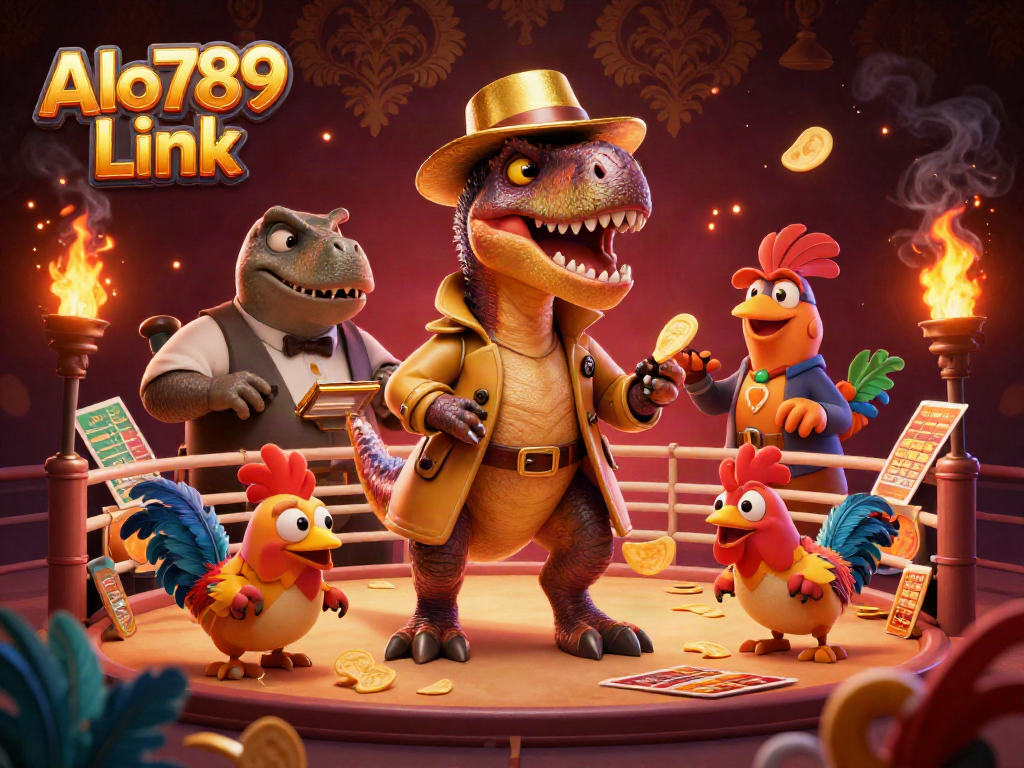 Witness the action-packed scene of cockfighting with Alo789 Link characters amidst betting excitement.