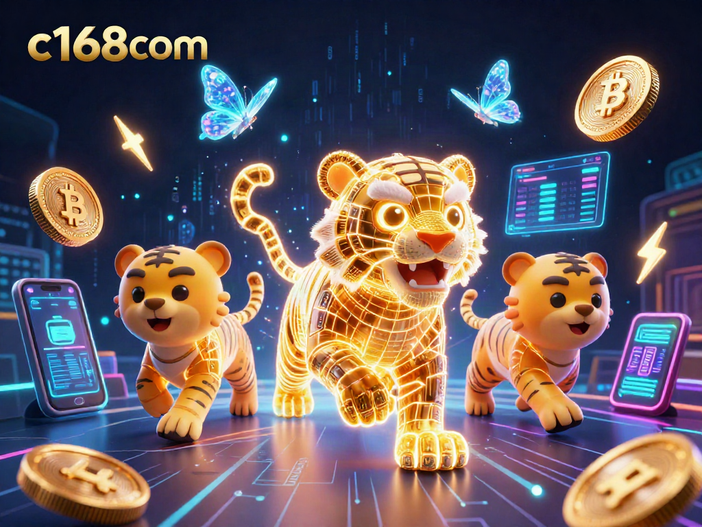 Win big with c168com in this vibrant digital casino landscape illustration featuring neon elements.