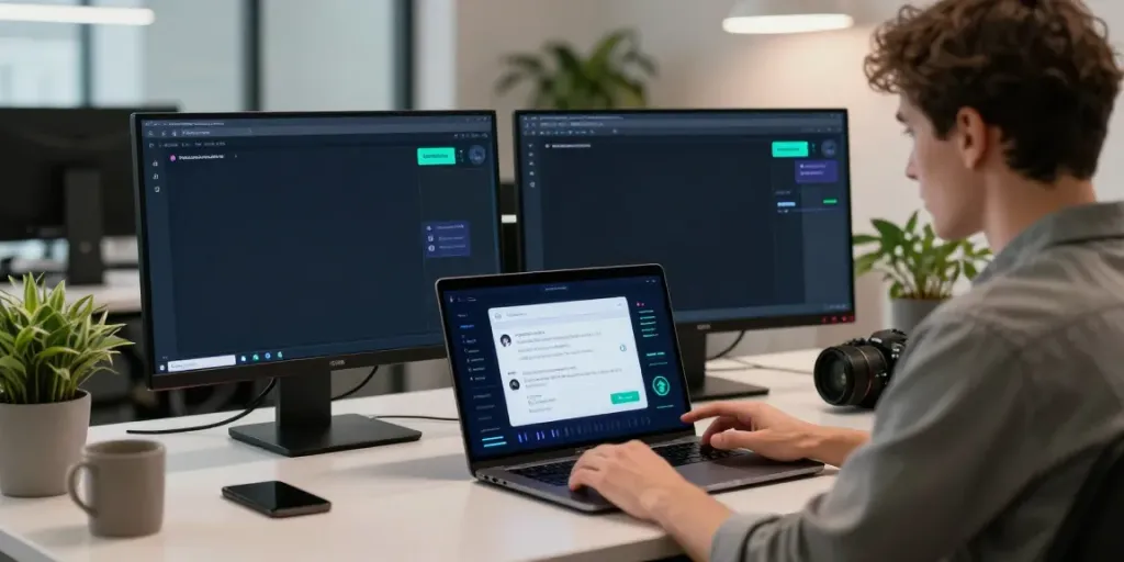 User engaging with uncensored AI chat on modern laptop in a digital workspace.