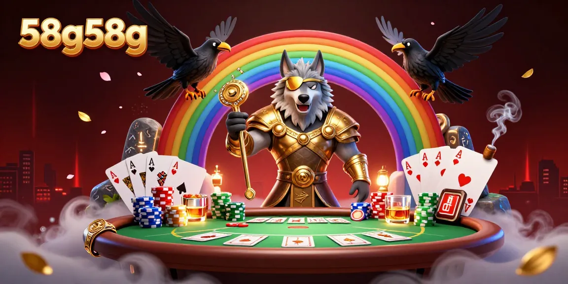 Engage in thrilling casino action with 58g58g illustrated as Odin's characters and poker elements.