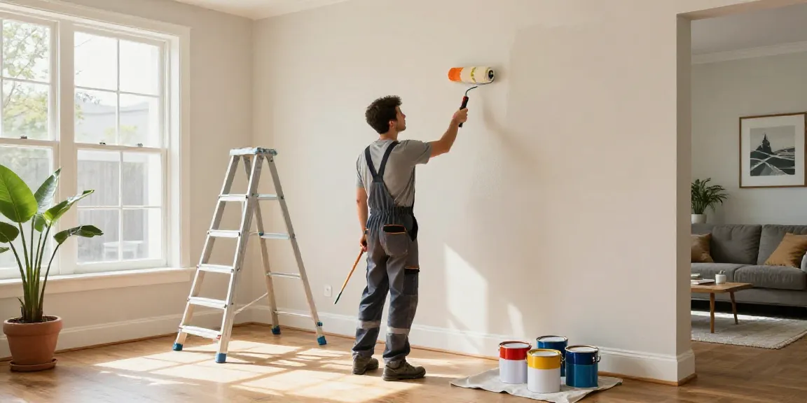 Innovation Painting: A professional painter transforming a stylish living room with vibrant paint.