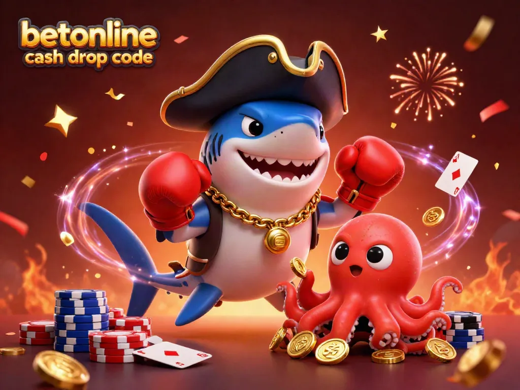 Claim bonus rewards with the betonline cash drop code in an exciting casino scene featuring animated characters.