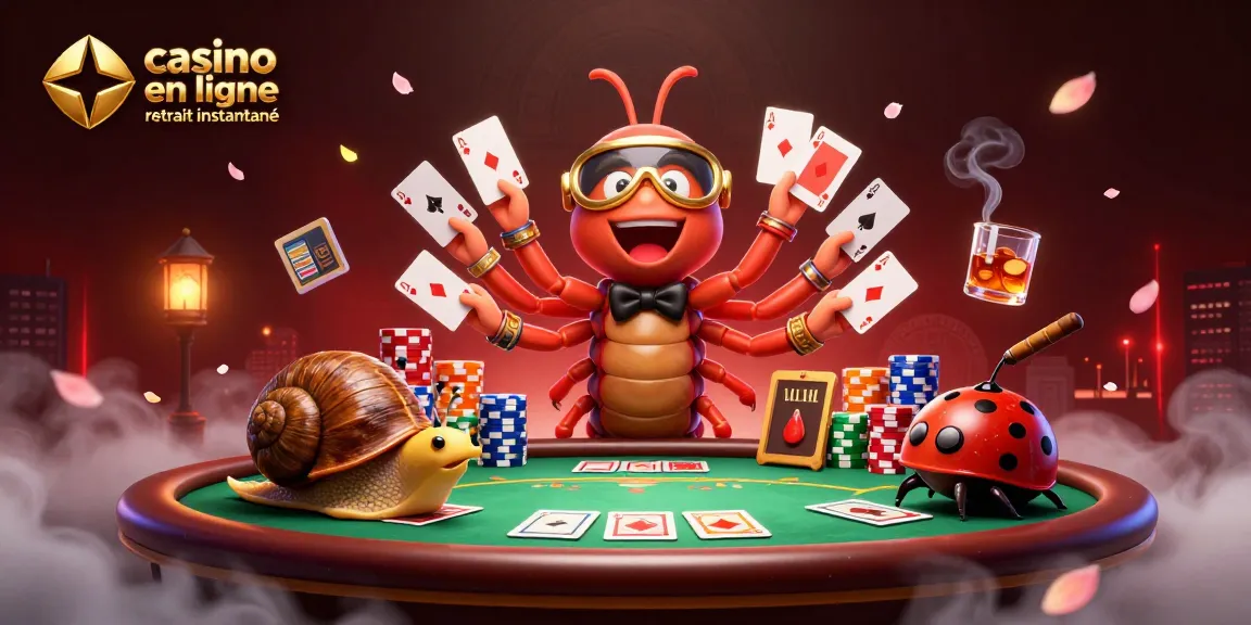 Un dealer de casino en ligne retrait instantané distribuant des cartes colorées au milieu d'un décor vibrant.