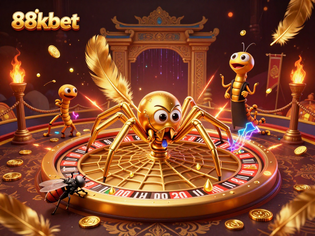 Bet confidently at 88kbet with a colorful 3D scene featuring a roulette wheel and vibrant elements.