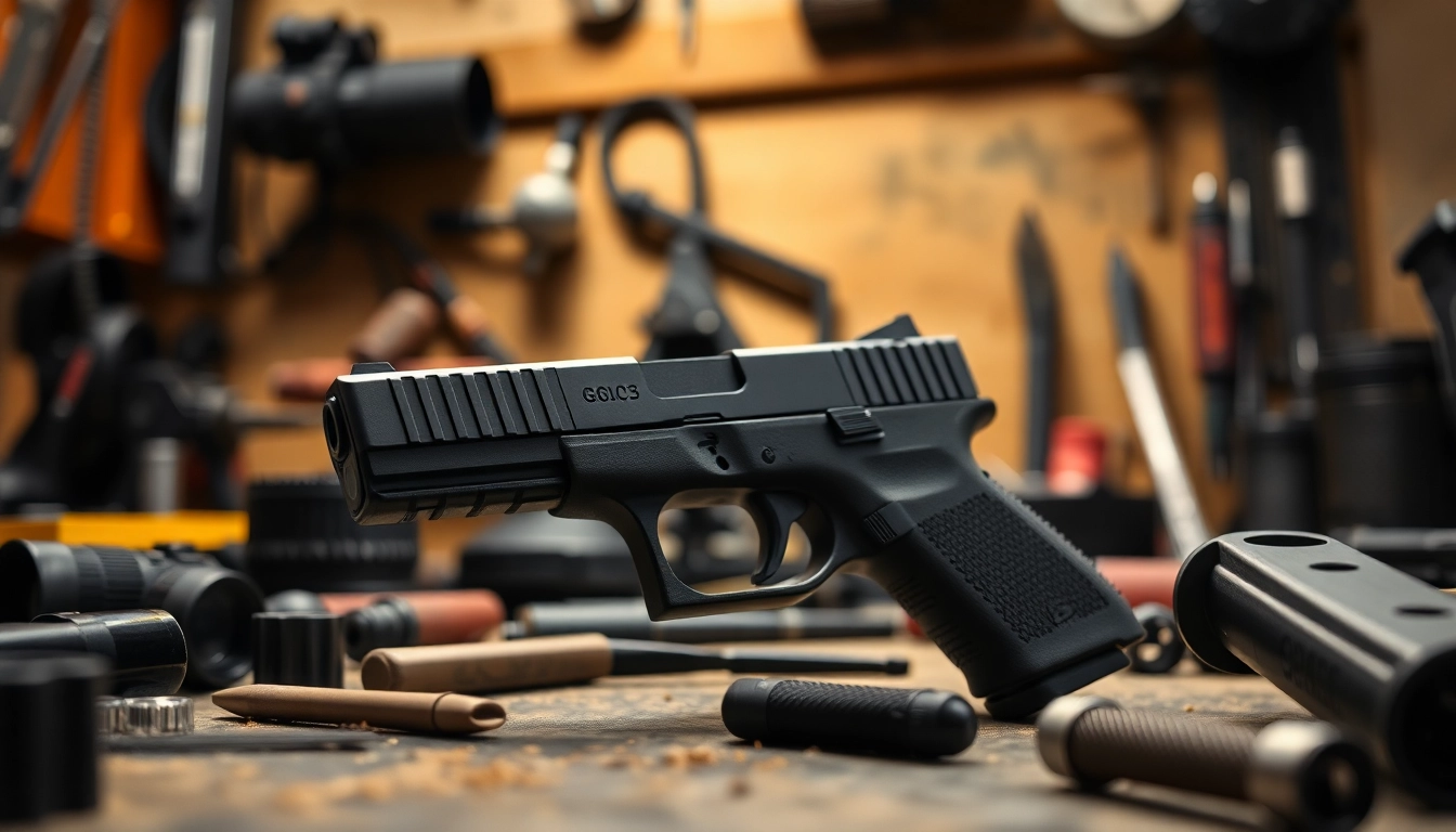 Showcase of the glock 19 slide mos highlighting its precision and detail in an artisan workshop.
