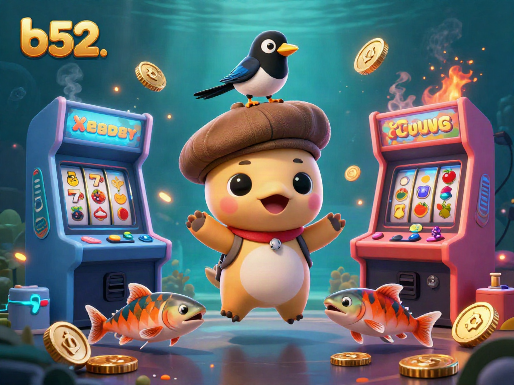Experience thrilling gaming action with b52 and dynamic characters in a vibrant casino scene.