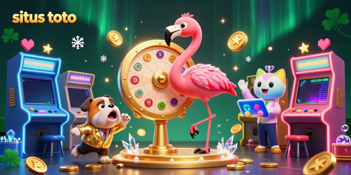 Engage in exciting gameplay at situs toto with a giant prize wheel and vibrant characters.
