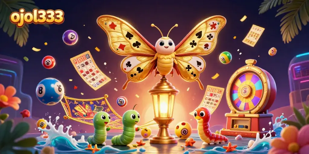 Engage in thrilling casino action with ojol333 as colorful lottery balls and interactive game elements fill the scene.