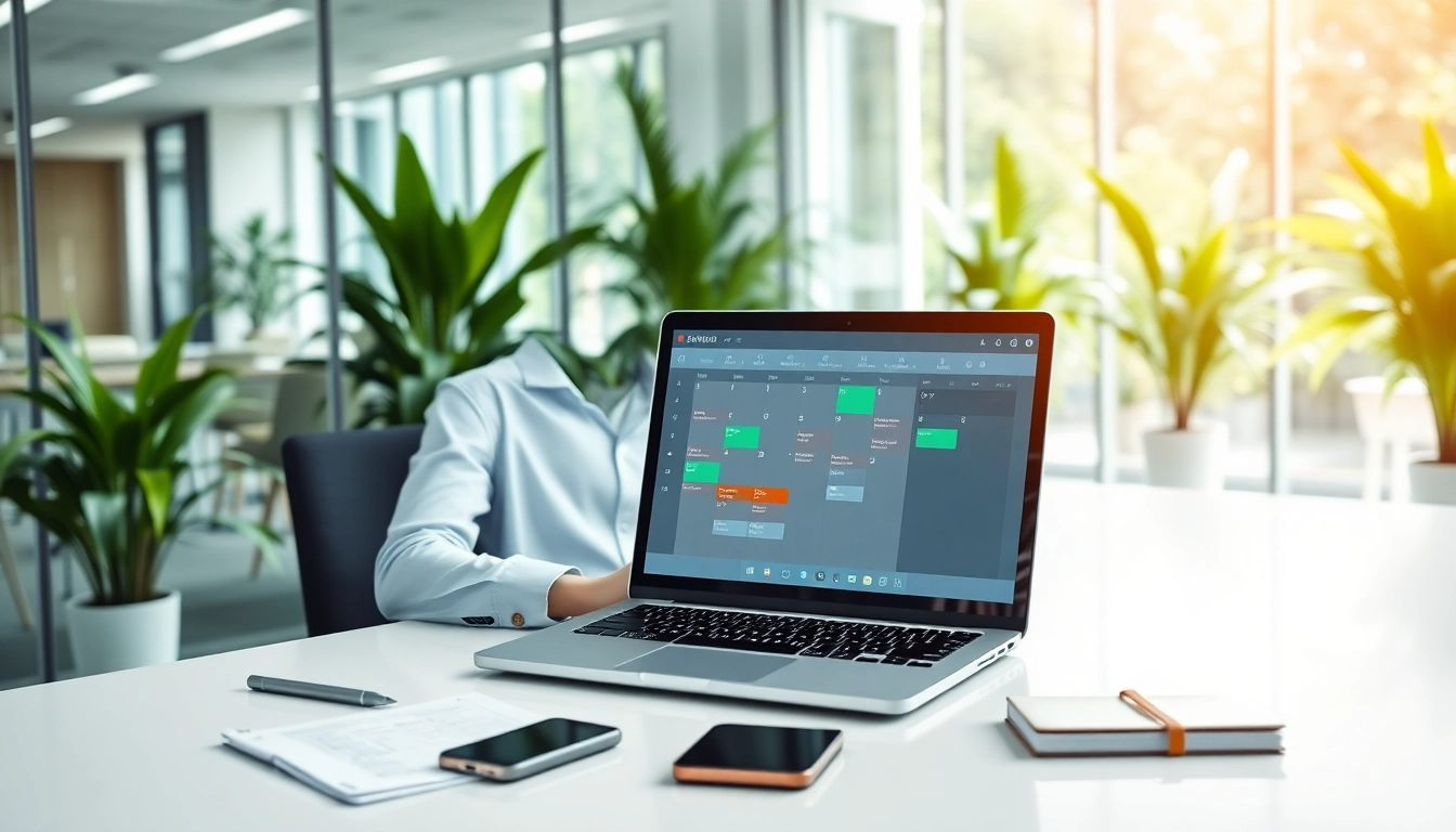 Visual representation of an AI that books meetings instantly in a modern office setting.