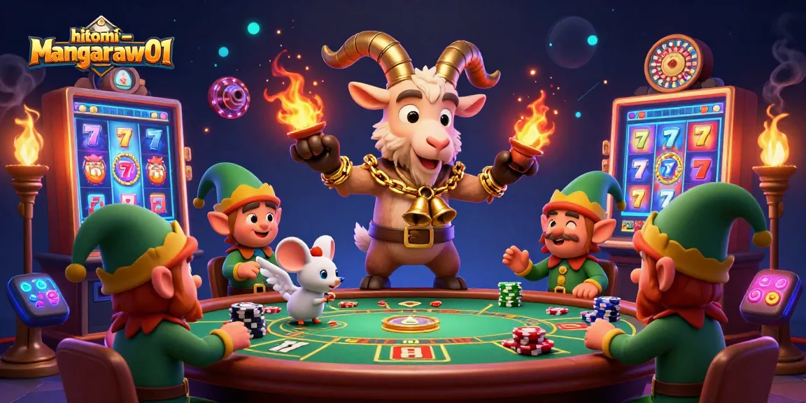 Hitomi-mangaraw01 showcases a captivating casino scene with gremlins stealing chips while Krampus oversees the chaos.