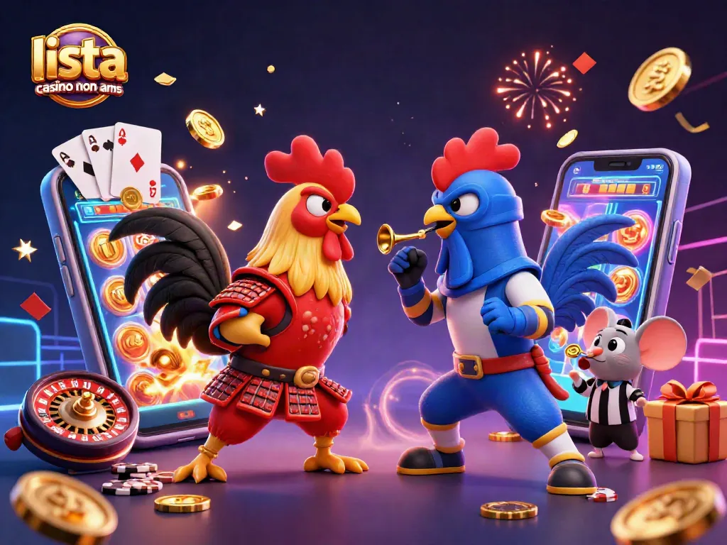 Gioca con la lista casino non AAMS, evidenziando i galli combattenti in un'illustrazione dinamica.
