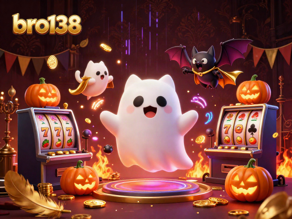 Experience the excitement of bro138 with playful casino characters amidst glowing slot features.