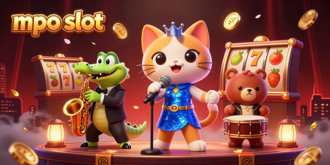 Experience the excitement of mpo slot with vibrant characters and casino elements in this lively 3D illustration.