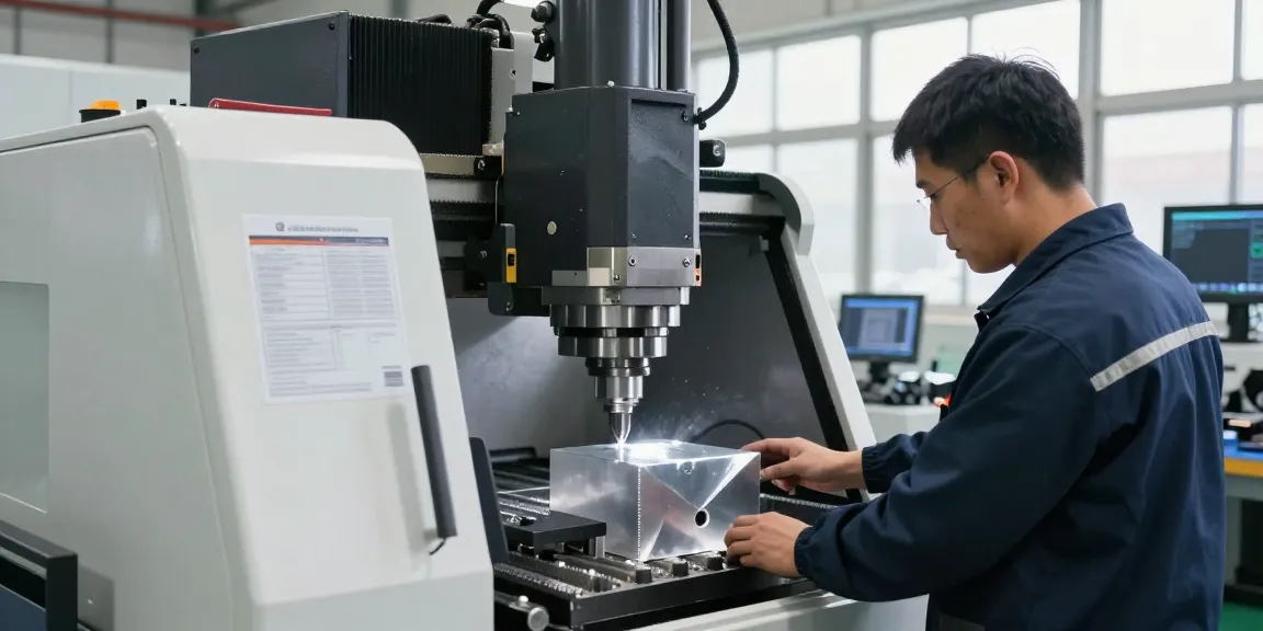 CNC machining parts being crafted by a skilled technician in a professional workshop environment, showcasing precision and advanced machinery.