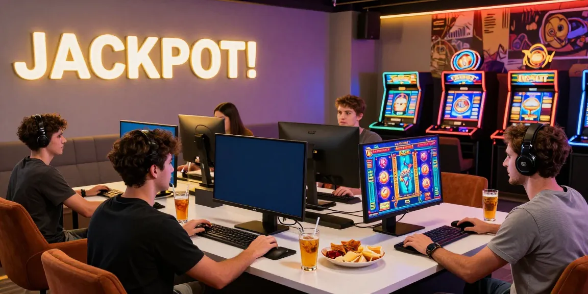 A group enjoying online สล็อต games in a vibrant setting with neon lights.