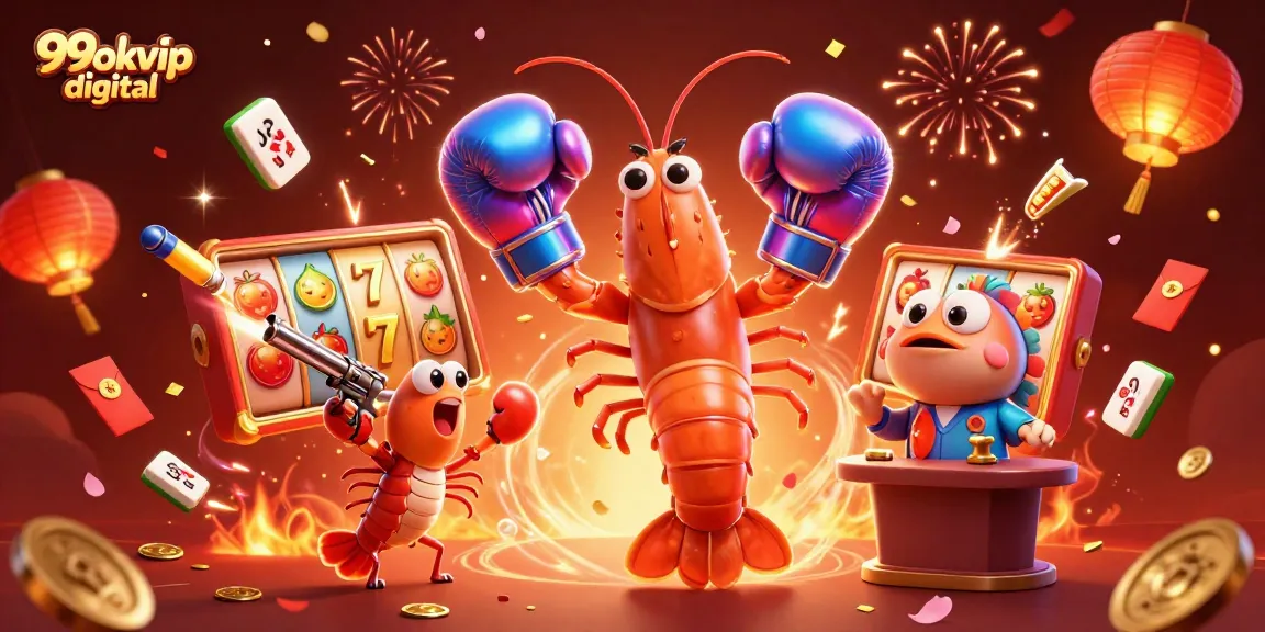 Spin the slots with 99okvip digital in this vibrant, action-packed casino illustration!