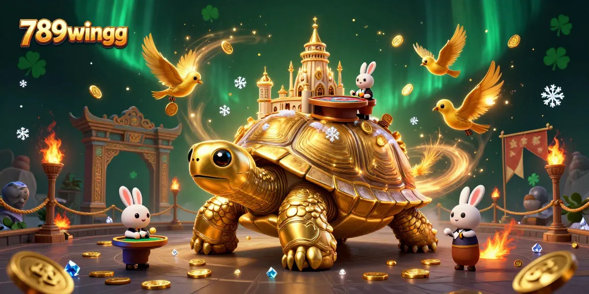 Experience thrilling games at 789wingg with a golden tortoise casino scene featuring dynamic elements and vibrant visuals.