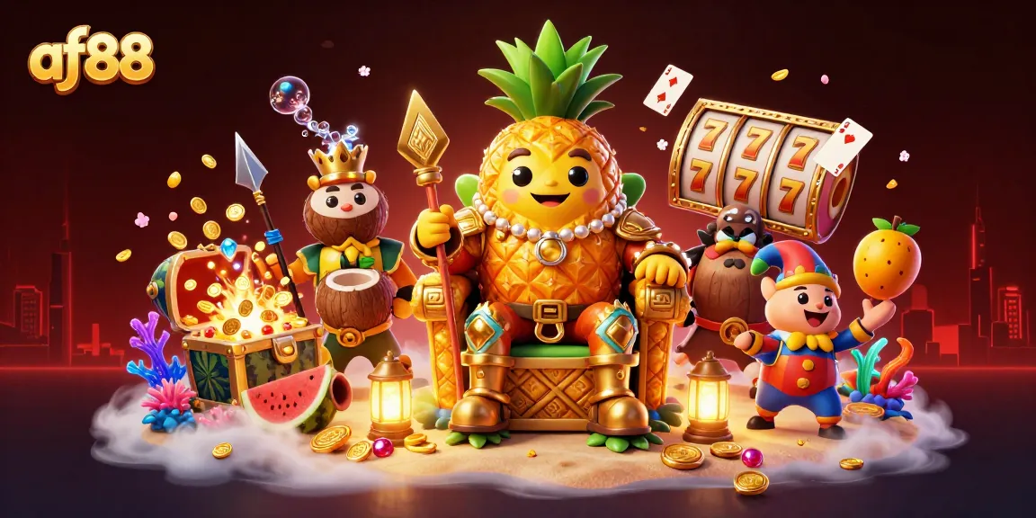Experience thrilling gameplay with af88, featuring a vibrant 3D casino scene filled with slot elements and dynamic characters.
