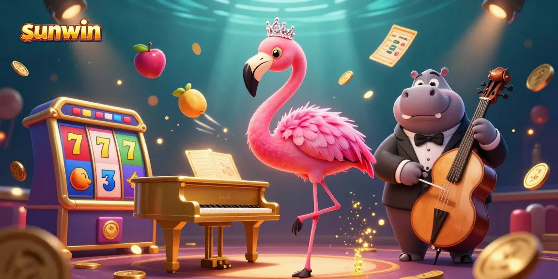 Experience the thrill of sunwin with vibrant casino elements and characters in a dynamic 3D scene.