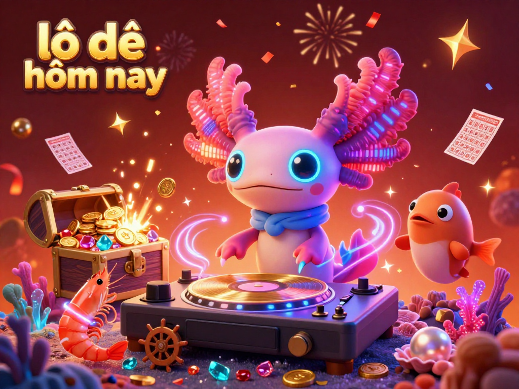 lô đề hôm nay showcases an engaging 3D scene with an axolotl DJ and captivating game elements.