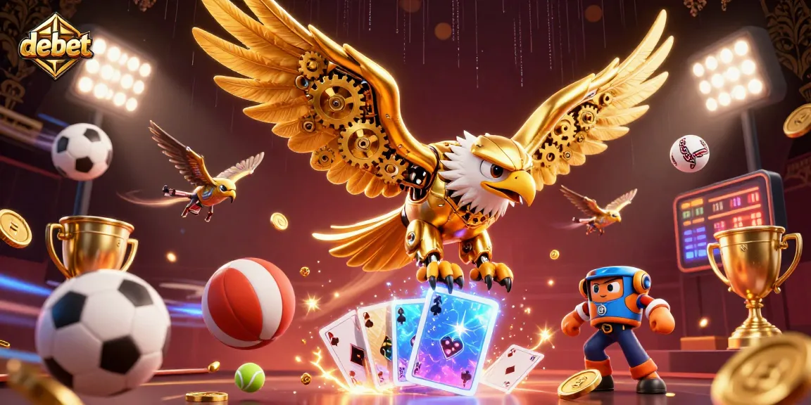 Experience thrilling debet sports betting action with a cybernetic eagle and dynamic game elements.