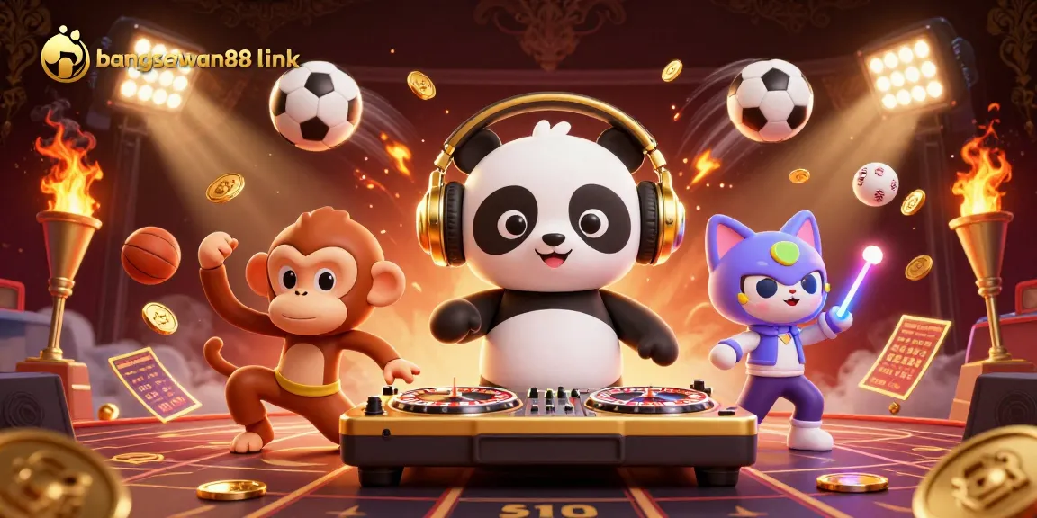Experience the thrills with bangsawan88 link as you join our playful panda DJ in an electrifying casino scene!