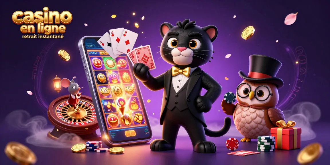 Casino en ligne retrait instantané : un élégant panthère noir distribue des cartes en milieu d'une scène ludique.