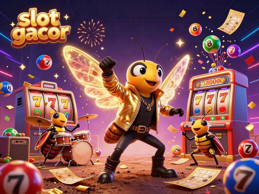 Engage in exciting slot gacor action with a vibrant cicada rock star and dynamic game elements.