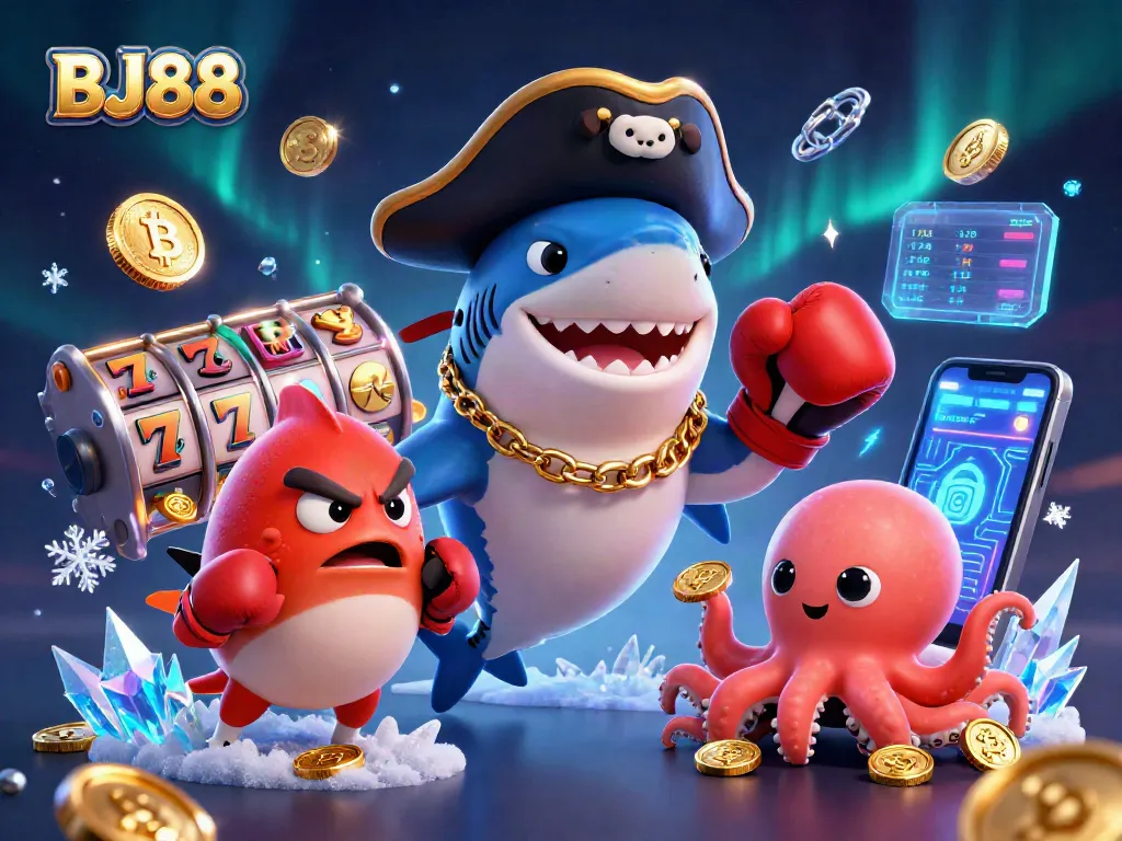 Engage with big wins at BJ88, showcasing exciting slots and colorful casino characters.