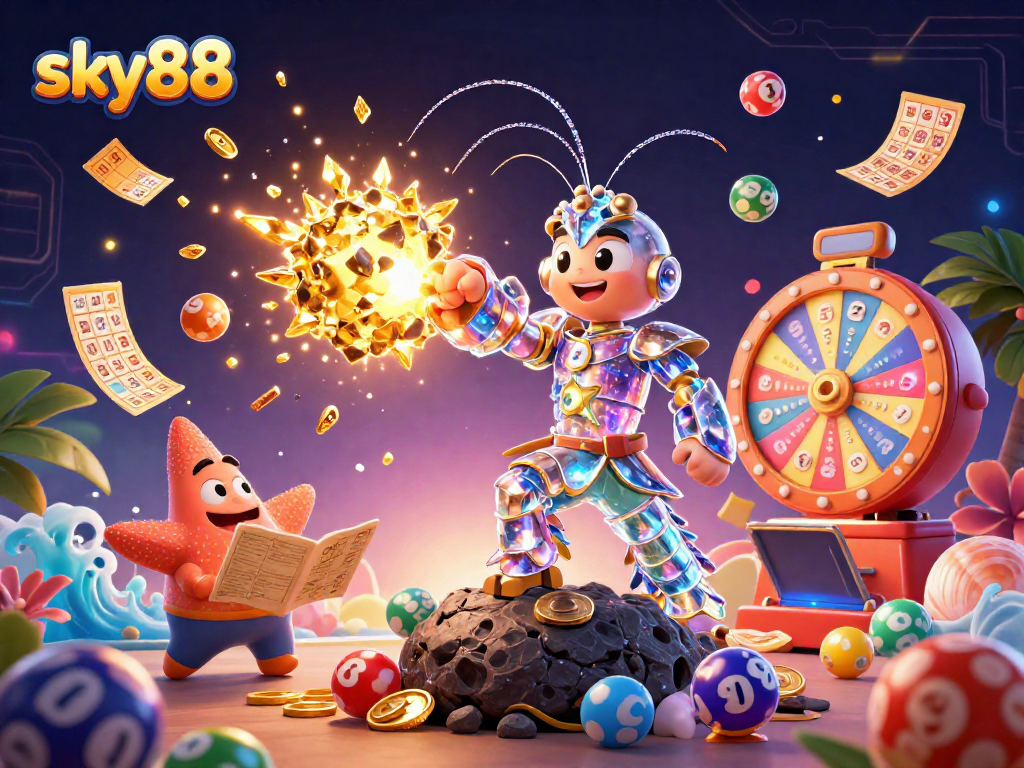 Engage in thrilling gameplay with sky88's vibrant casino scene featuring dynamic lottery elements.