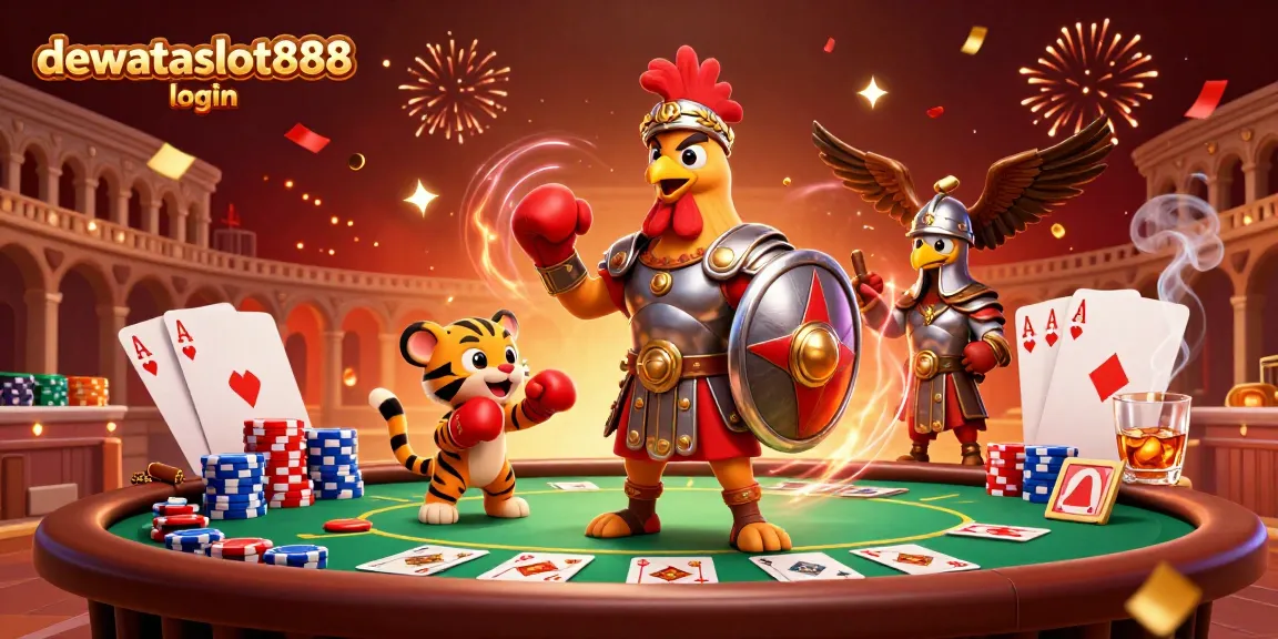 Ilustrasi 3D menarik dengan karakter dan elemen permainan dari dewataslot888 login yang menonjol.