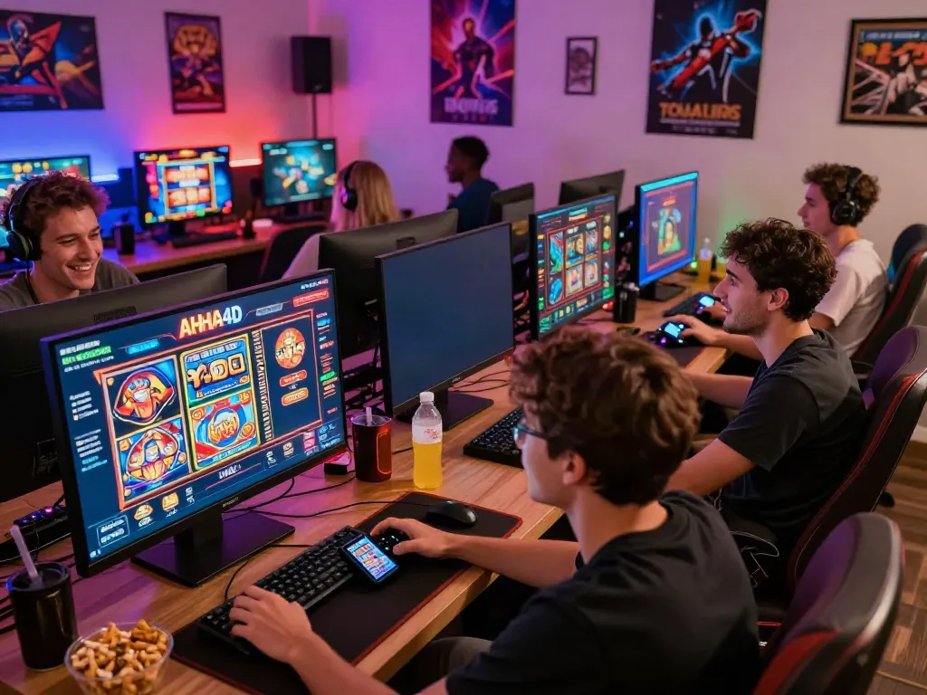 Players engaging with AHHA4D gaming platform in a lively environment.