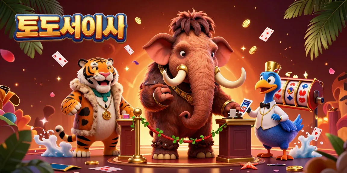 Experience the vibrant 토토사이트 scene with a woolly mammoth bouncer guiding VIP guests in a dynamic casino setting.