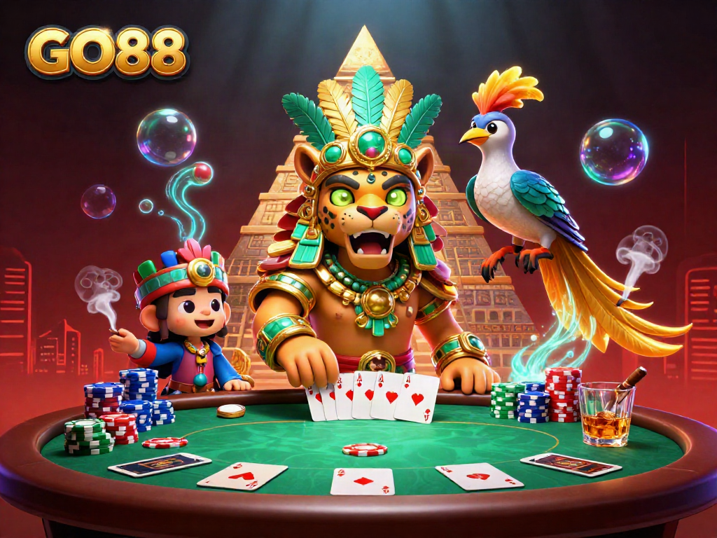 Experience dynamic gaming at GO88 with vibrant casino elements and exciting characters.