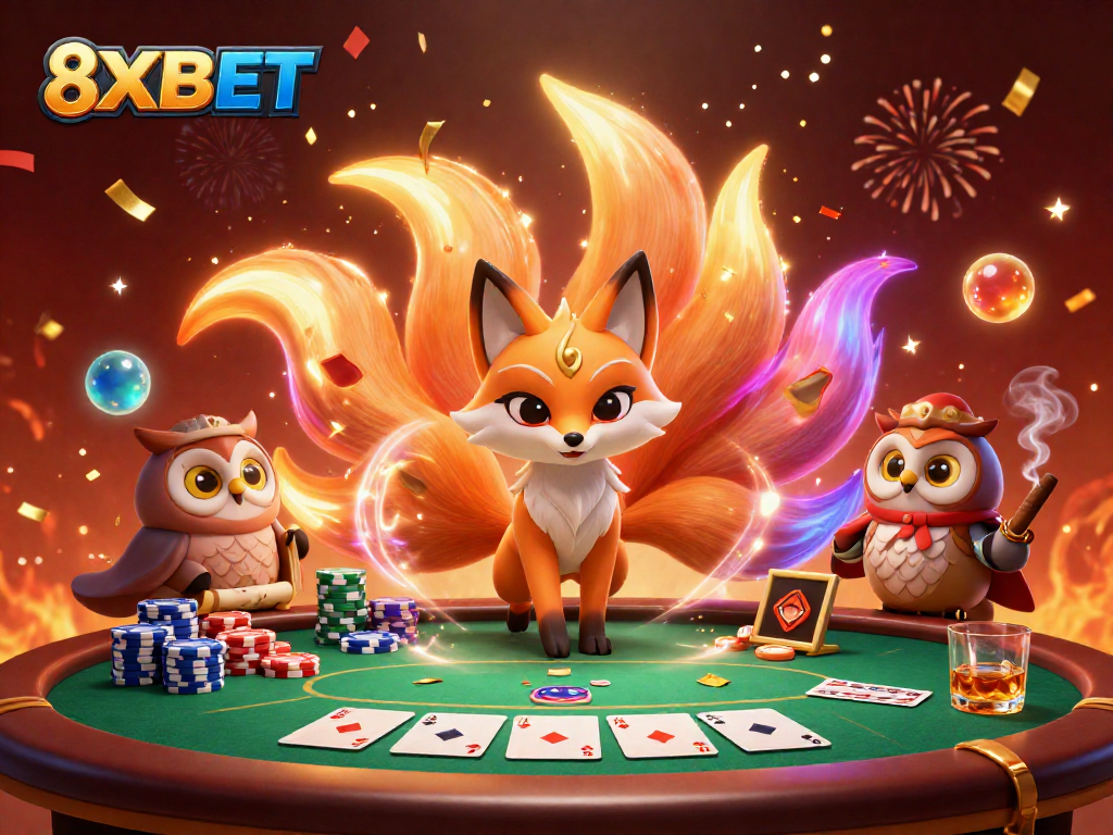 Experience rich online gaming excitement with 8XBET's captivating characters and poker action.
