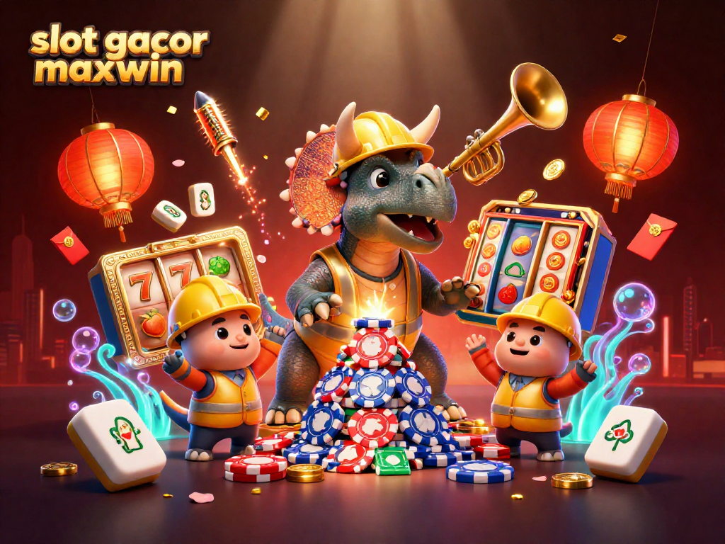 Slot gacor maxwin: Triceratops membangun piramida chip poker di kasino mewah.
