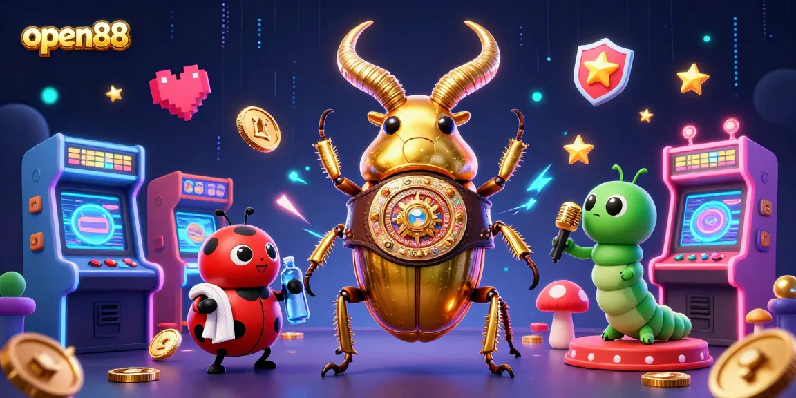 Experience thrilling gaming at open88 with a dynamic 3D illustration featuring vibrant characters and casino elements.