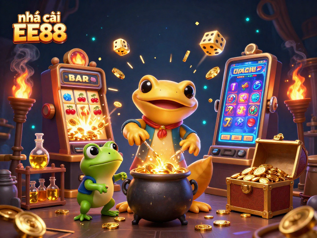 Experience the magic of nhà cái EE88 with vibrant casino elements and enchanting characters.