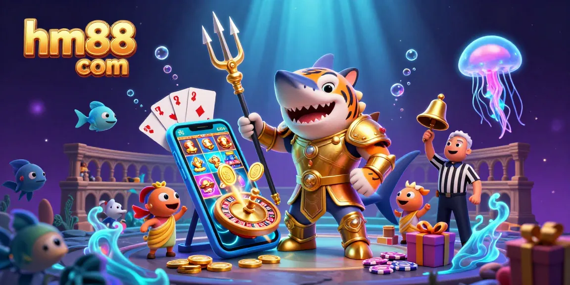 Experience thrilling slot games at hm88 com with vibrant 3D cartoon characters in a casino setting.