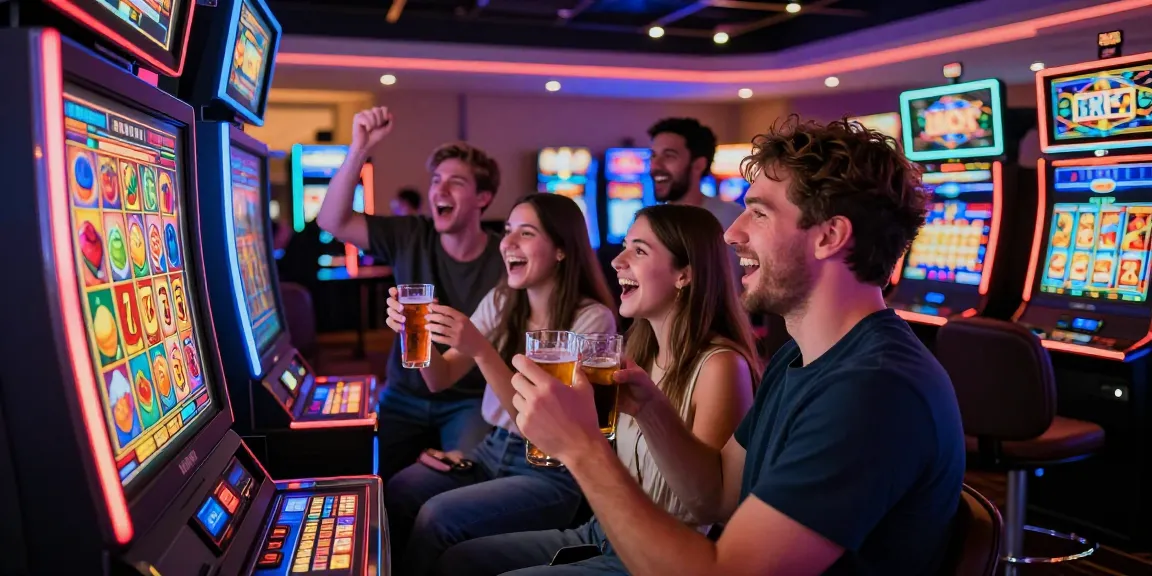 Group celebrating a slot gacor win at a vibrant casino.