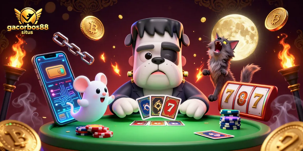 Experience excitement at gacorbos88 situs with a vibrant casino-themed 3D illustration.