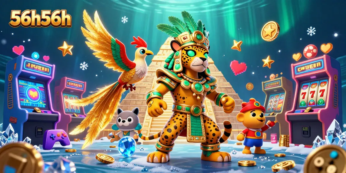Engage in exciting gaming adventures with 56h56h and jackpot elements in this dynamic 3D scene.