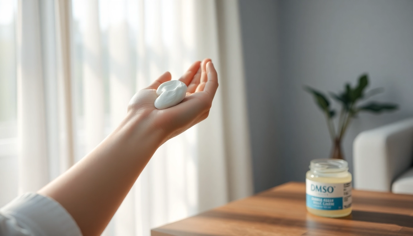 Applying DMSO cream uses for skin relief and healing in a soothing environment.