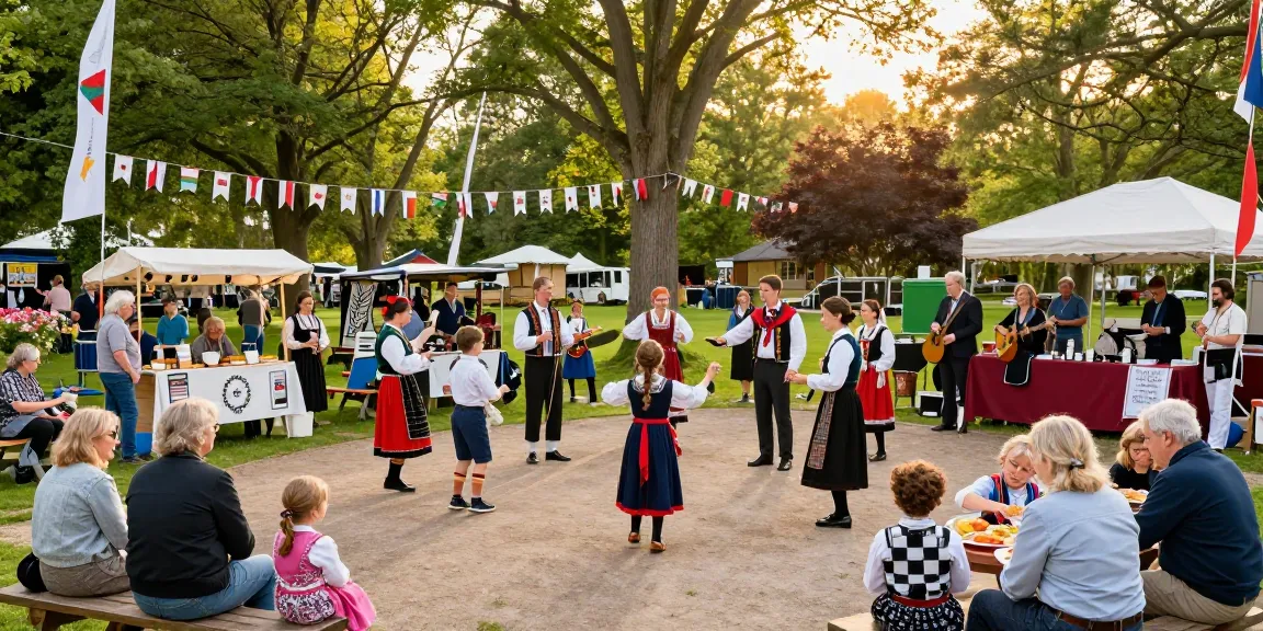 Breton cultural event showcasing lively performances and delicious cuisine at park, featuring local artists and communities celebrating together.